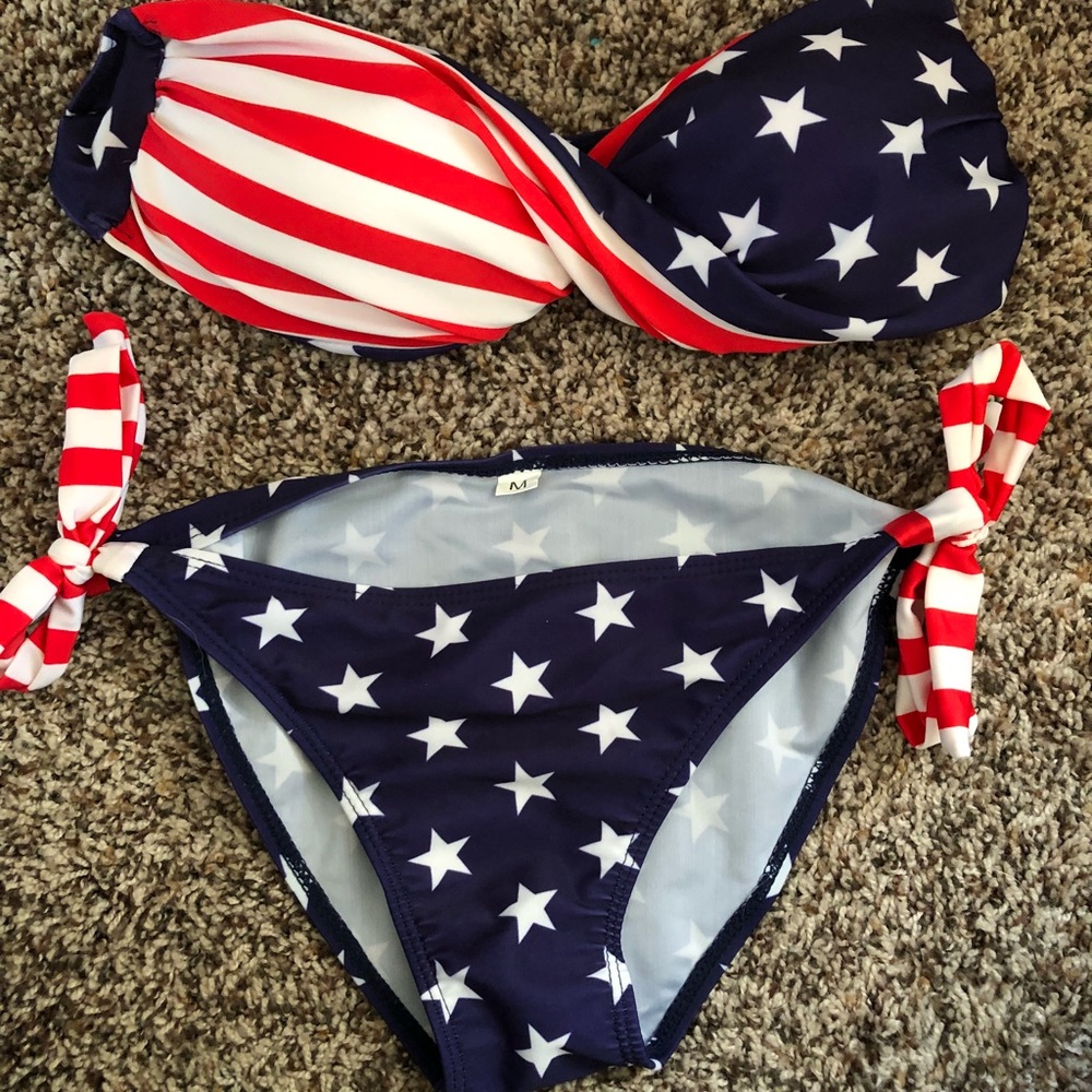 Red white and blue bathing suit set